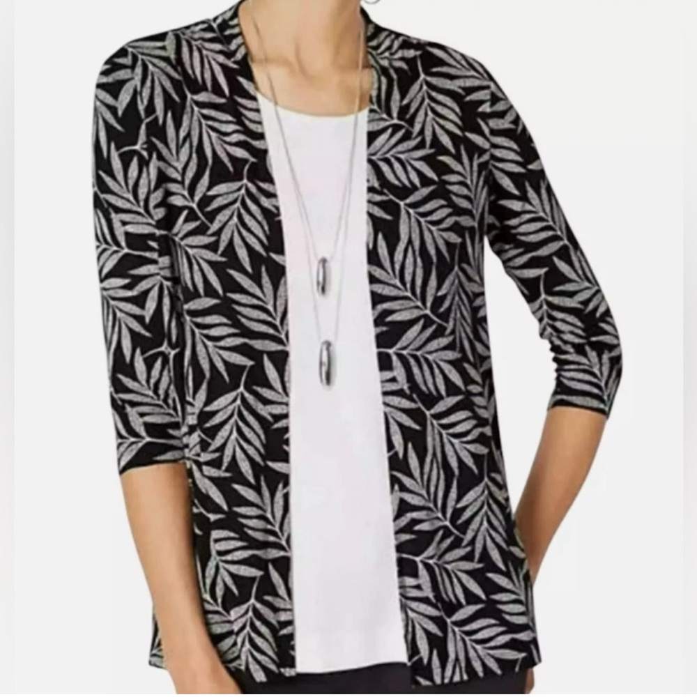 J. Jill Black and White Cardigan sweater with tropical print size:L
